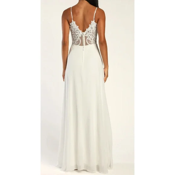 LULU'S SZ L Romantic Ways White Lace Button Back Bridal Maxi Dress NEW B131 - Picture 1 of 11